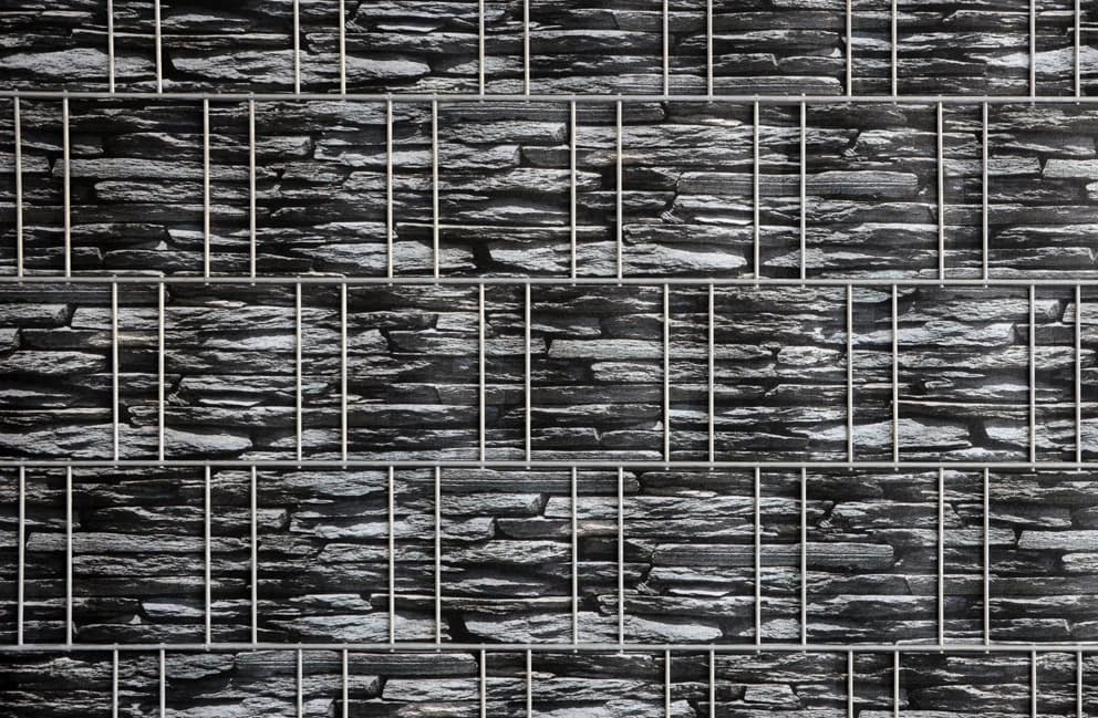 Sichtschutz Dekor Steinwand Efeu Doppelstabmattenzaun Gitterzaun Gabionen TOP — Hart-PVC Sichtschutzstreifen für Doppelstabmatten — UV-beständig, blickdicht, einfach einzuflechten